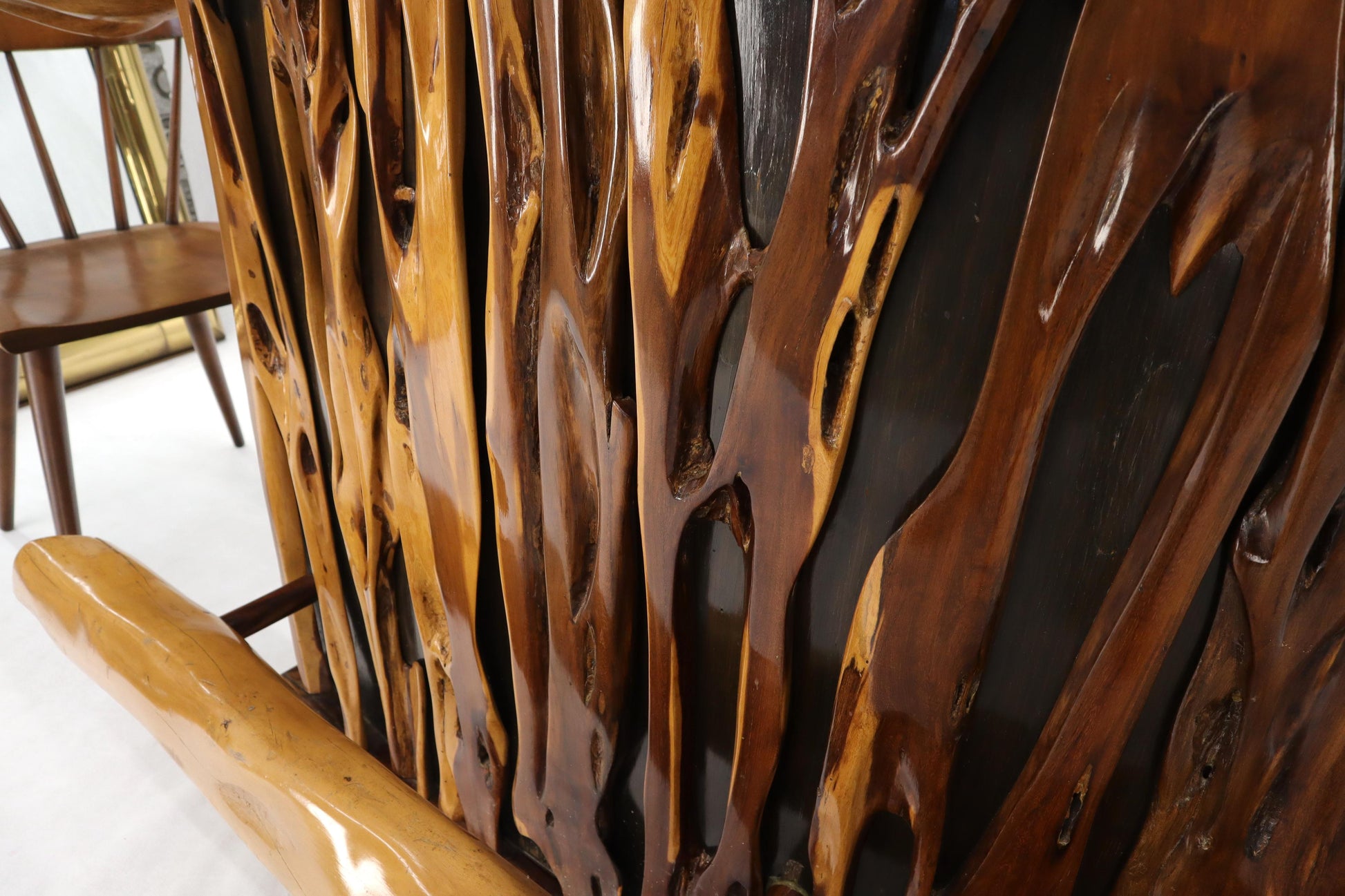 EstablishedLines Natural Organic Shape Thick Slab Top Rosewood Sides Cocktail Bar Liquor Cabinet