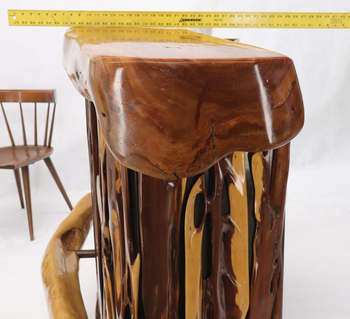 EstablishedLines Natural Organic Shape Thick Slab Top Rosewood Sides Cocktail Bar Liquor Cabinet