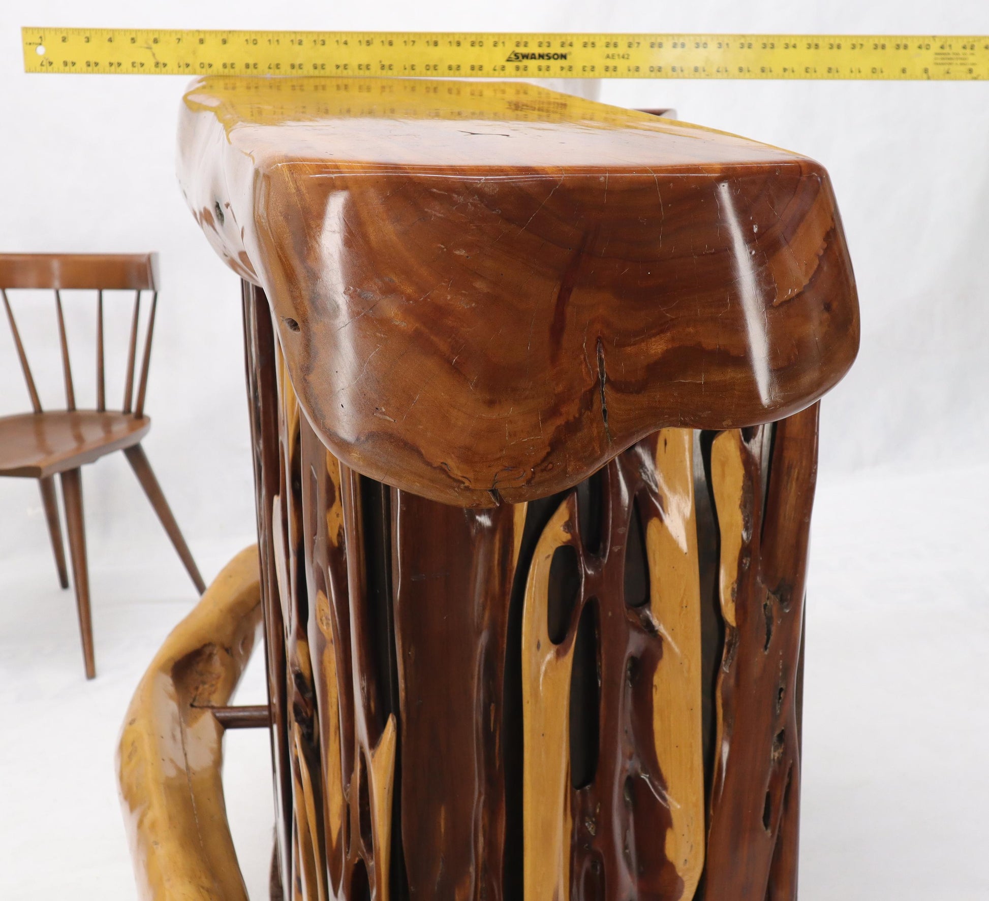 EstablishedLines Natural Organic Shape Thick Slab Top Rosewood Sides Cocktail Bar Liquor Cabinet