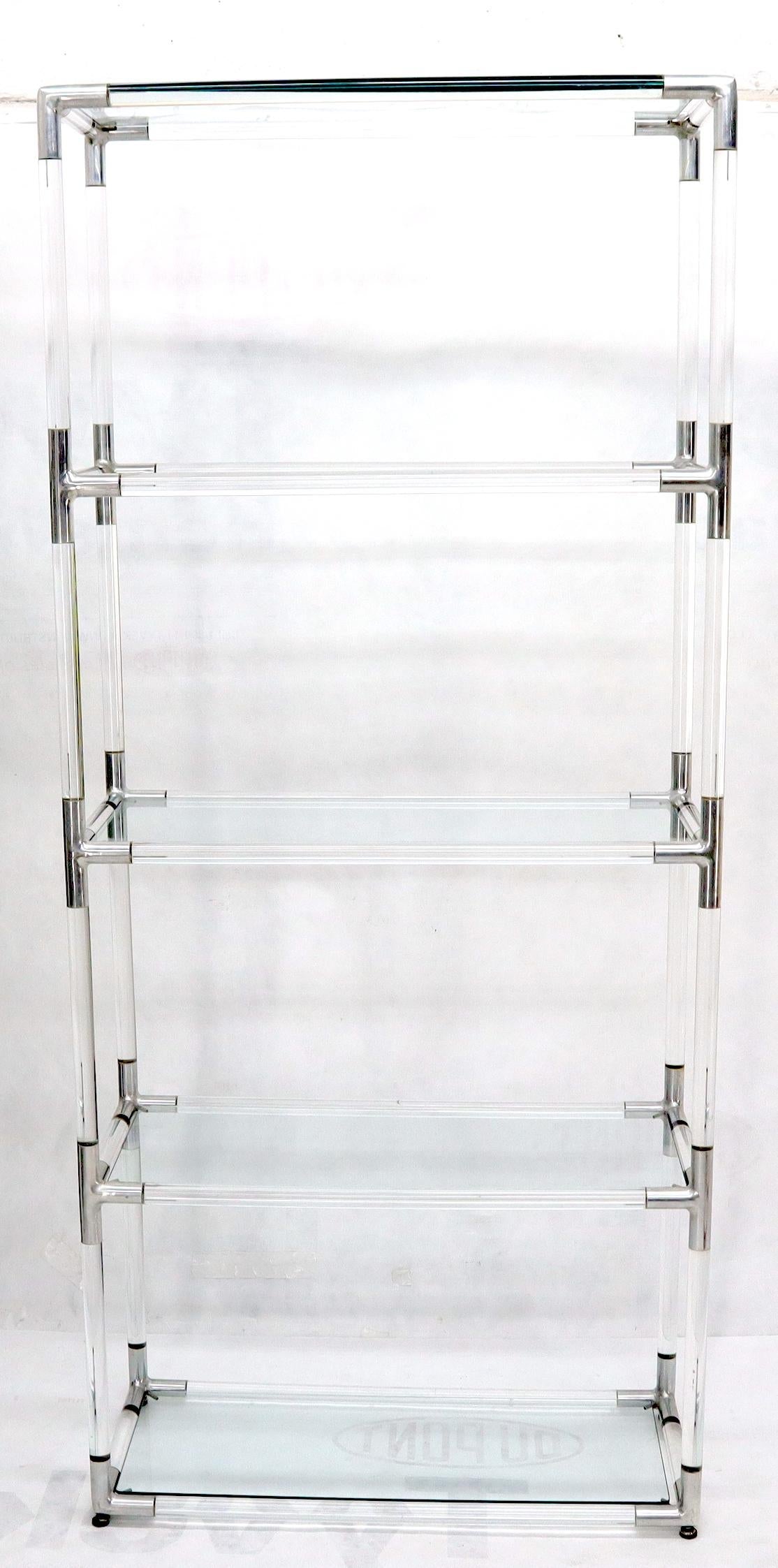 EstablishedLines 5-Tier Lucite and Glass Mid-Century Modern Étagère Shelf Wall Unit
