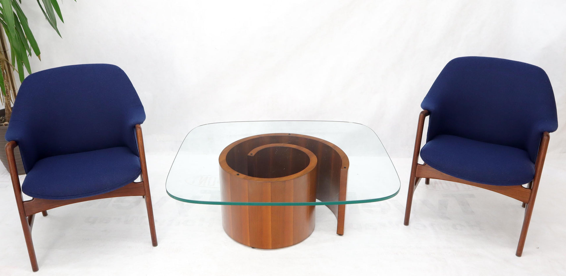 EstablishedLines New Blue Wool Upholstery Teak Frames Danish Mid-Century Modern Lounge Chairs