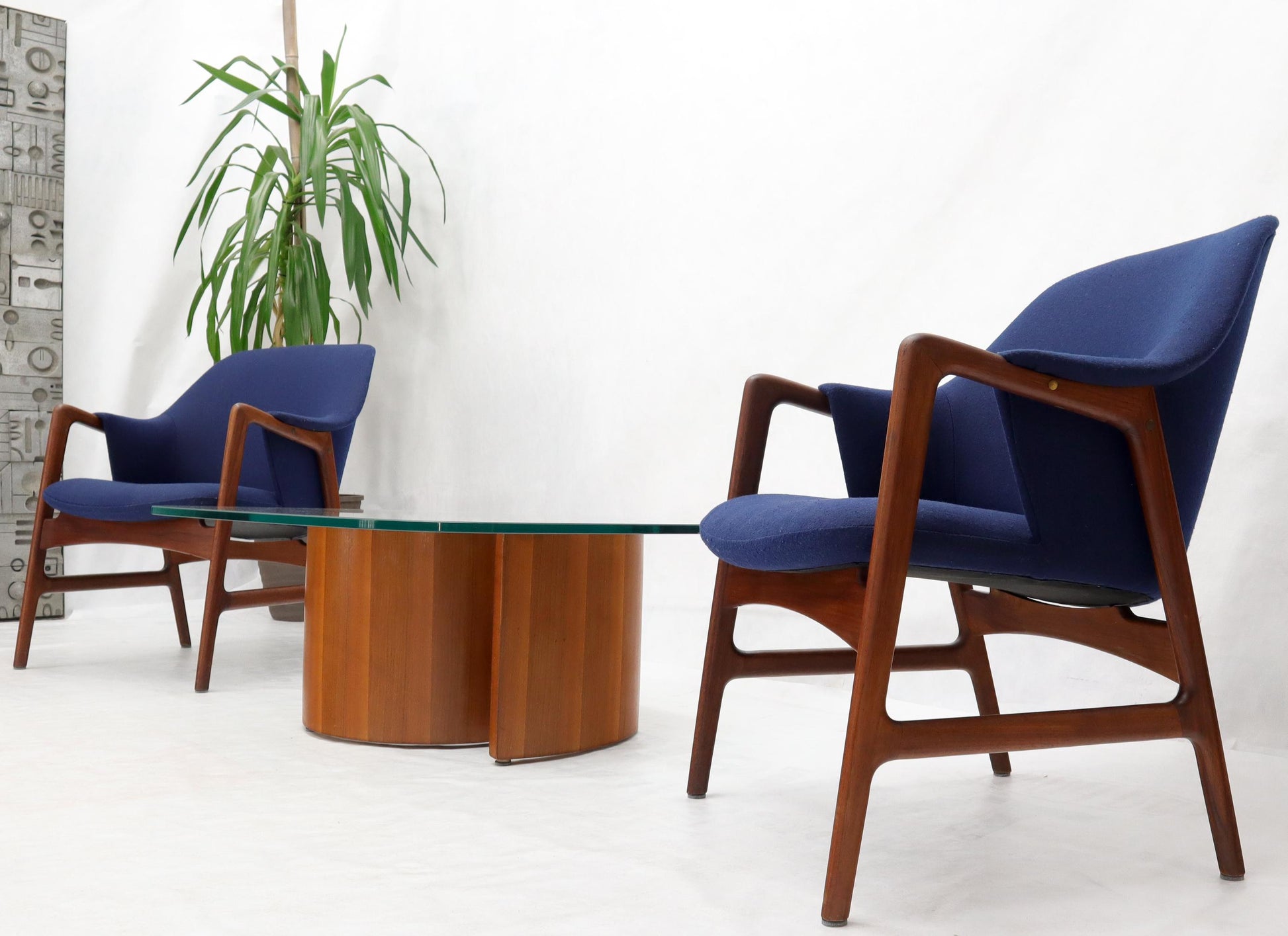 EstablishedLines New Blue Wool Upholstery Teak Frames Danish Mid-Century Modern Lounge Chairs