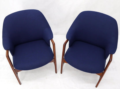 EstablishedLines New Blue Wool Upholstery Teak Frames Danish Mid-Century Modern Lounge Chairs