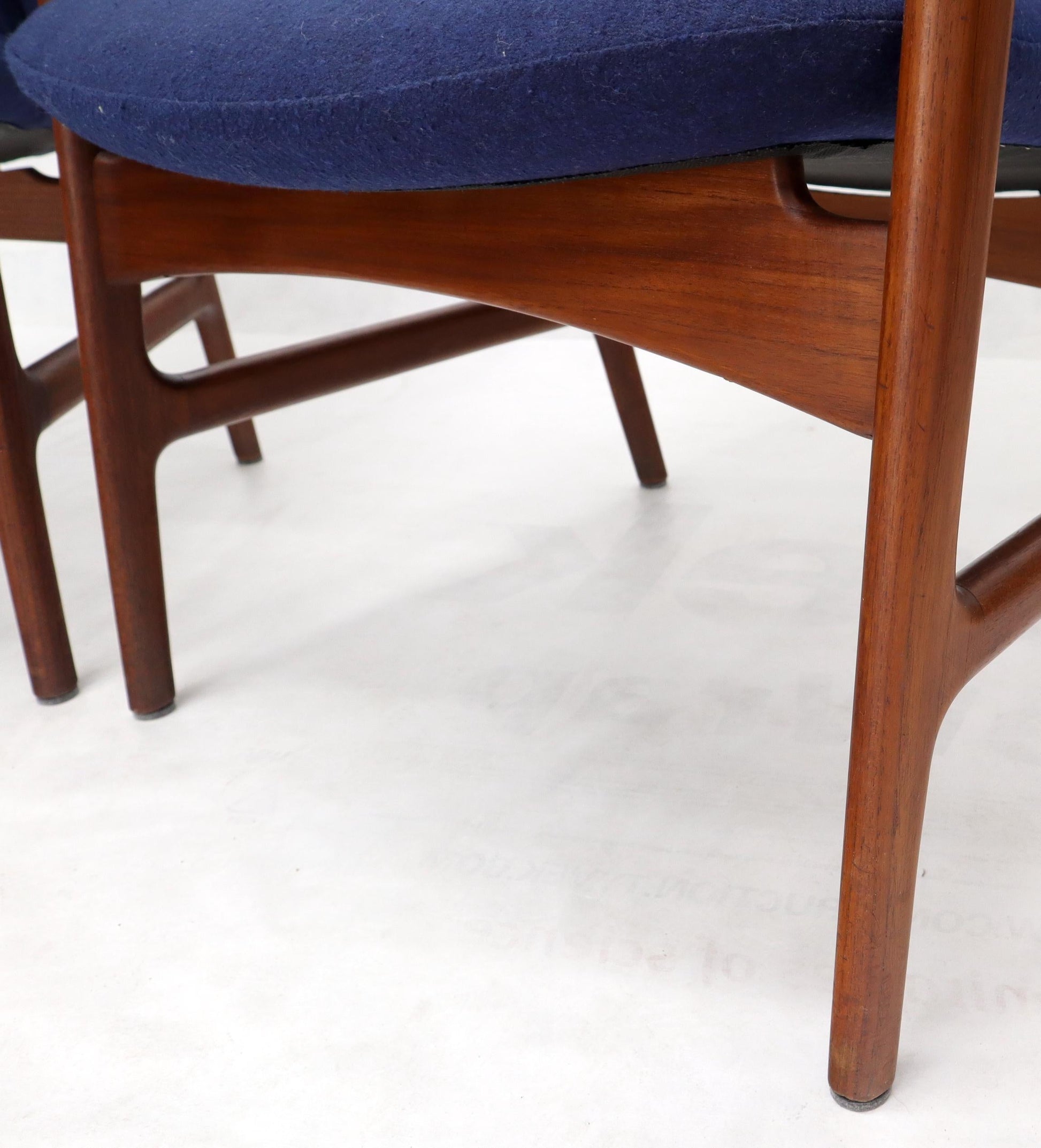 EstablishedLines New Blue Wool Upholstery Teak Frames Danish Mid-Century Modern Lounge Chairs