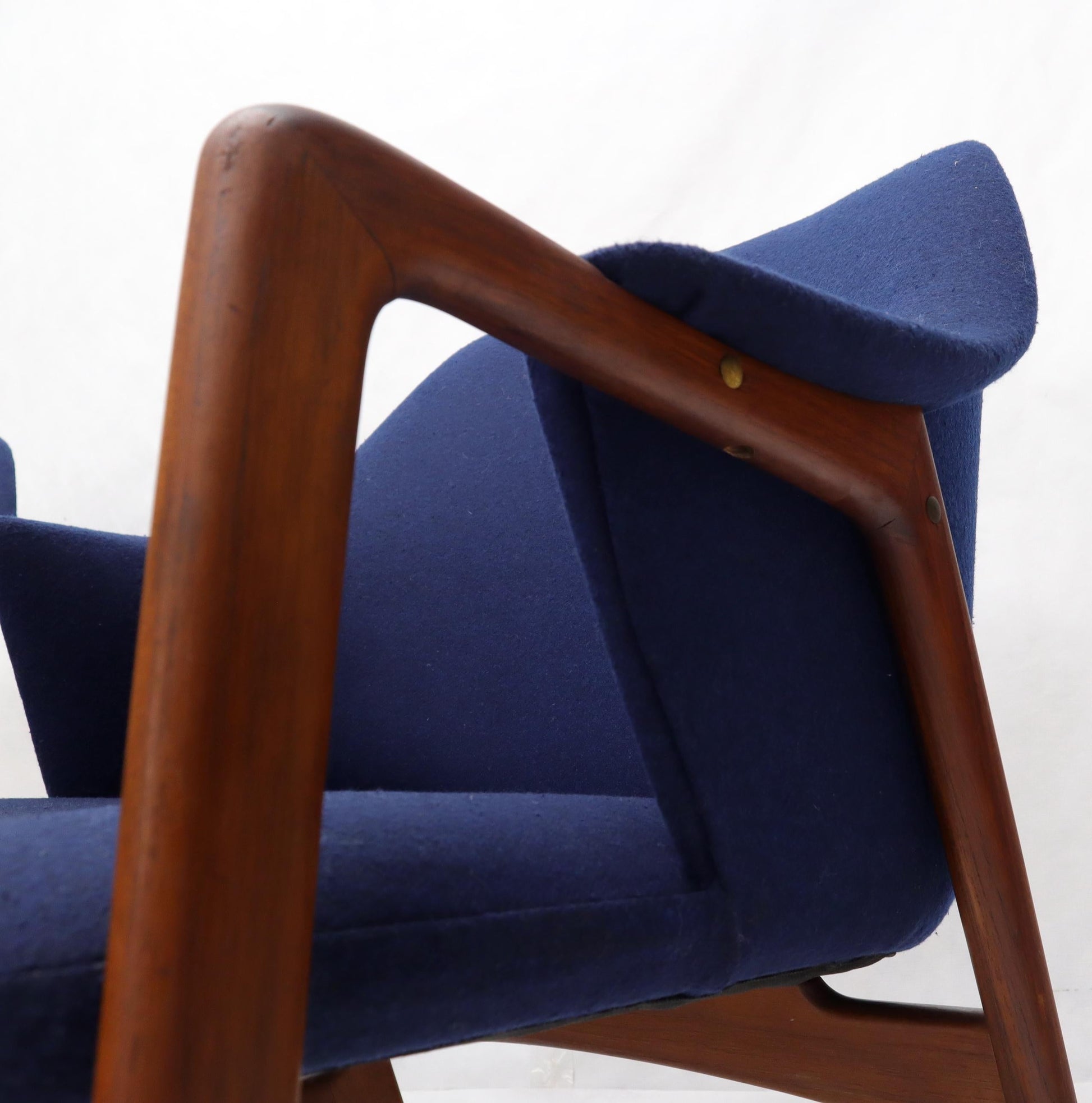 EstablishedLines New Blue Wool Upholstery Teak Frames Danish Mid-Century Modern Lounge Chairs