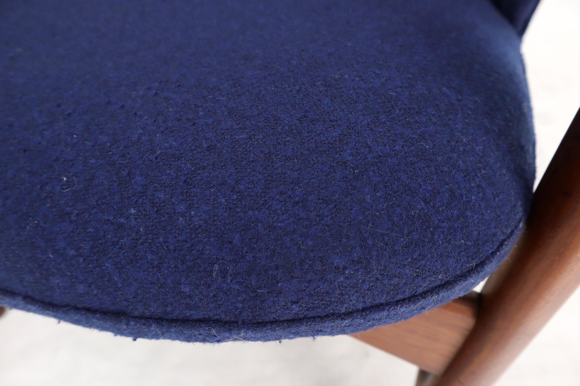 EstablishedLines New Blue Wool Upholstery Teak Frames Danish Mid-Century Modern Lounge Chairs