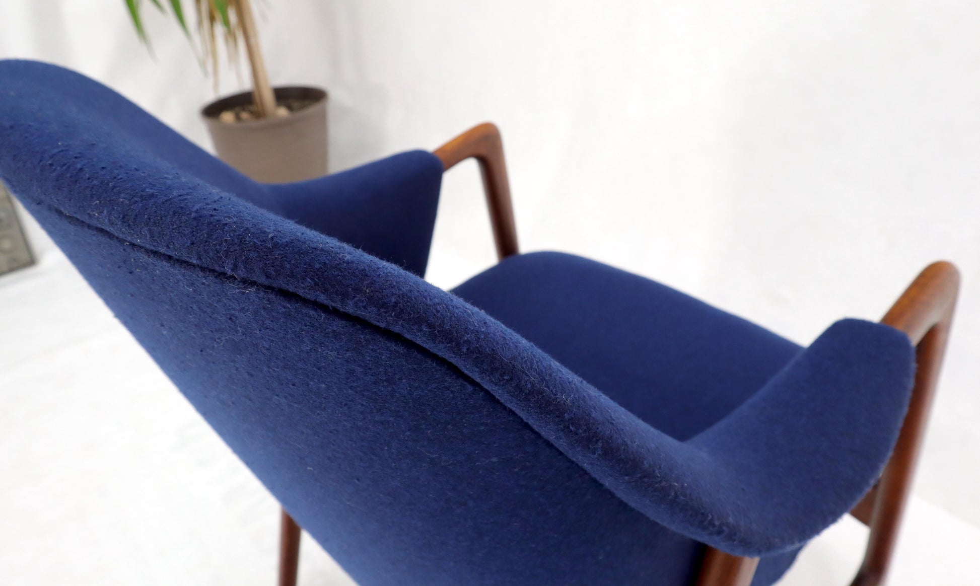 EstablishedLines New Blue Wool Upholstery Teak Frames Danish Mid-Century Modern Lounge Chairs