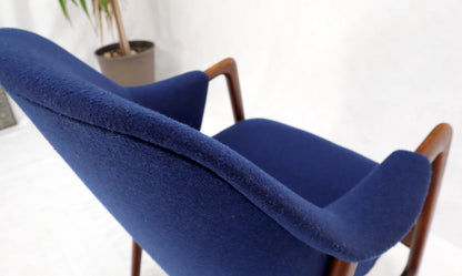 EstablishedLines New Blue Wool Upholstery Teak Frames Danish Mid-Century Modern Lounge Chairs