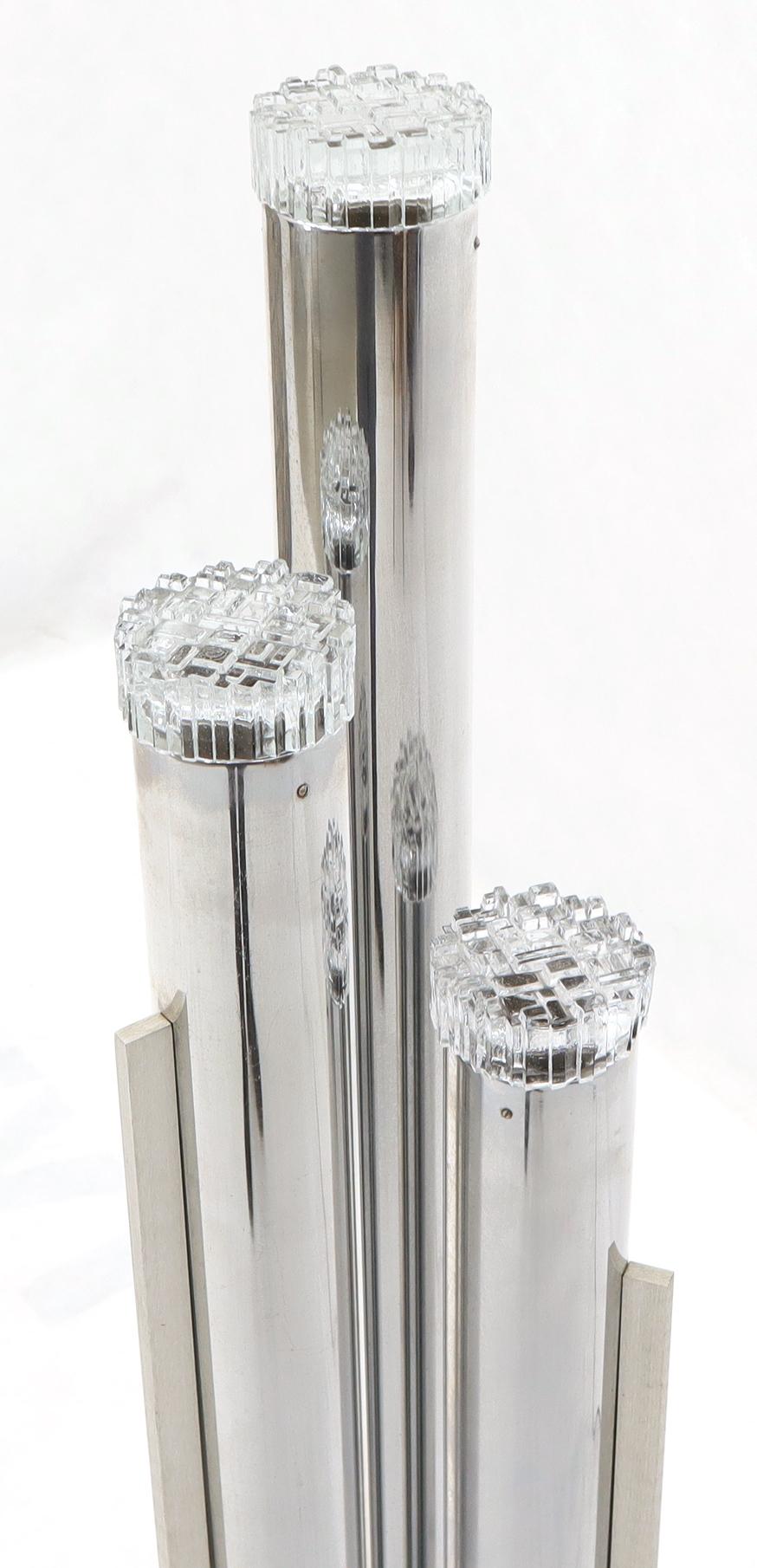 Chrome Triple Candle Shape Cylinder Base Glass Prisms Floor Lamp