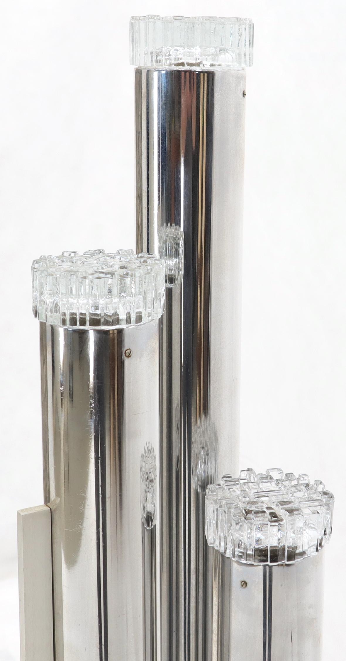 Chrome Triple Candle Shape Cylinder Base Glass Prisms Floor Lamp