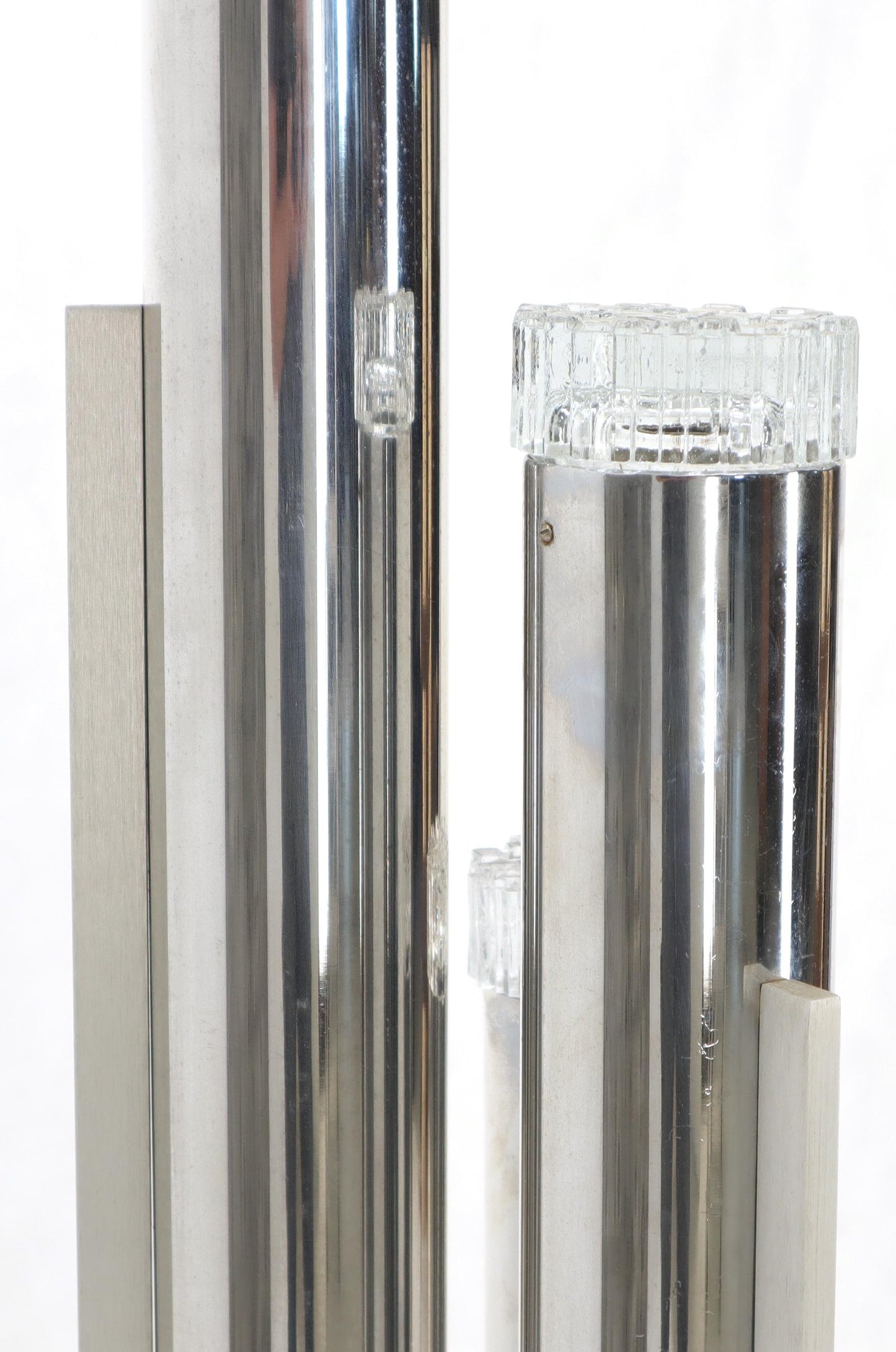 Chrome Triple Candle Shape Cylinder Base Glass Prisms Floor Lamp