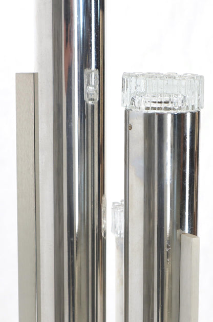 Chrome Triple Candle Shape Cylinder Base Glass Prisms Floor Lamp