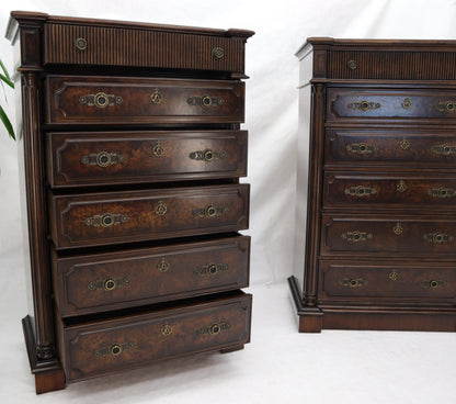EstablishedLines Pair of Tall 6 Drawers Burl Wood Dressers