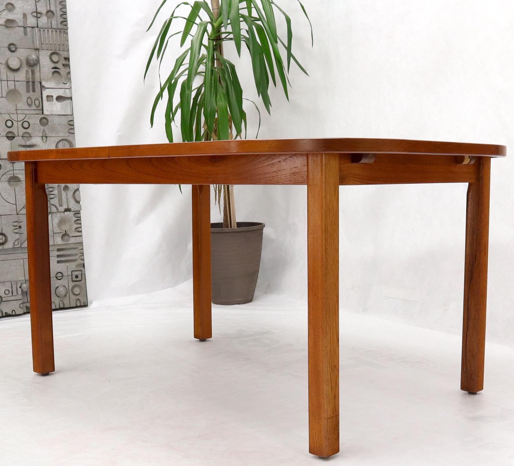 EstablishedLines Rectangle Round Corners Teak Midcentury Danish Modern Dining Table Pop Up Leaf