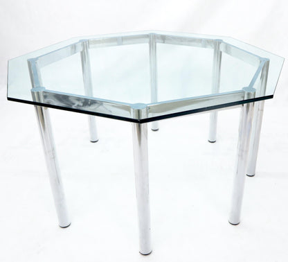 EstablishedLines Round Octagon Glass Chrome Base Mid-Century Modern Dining Table