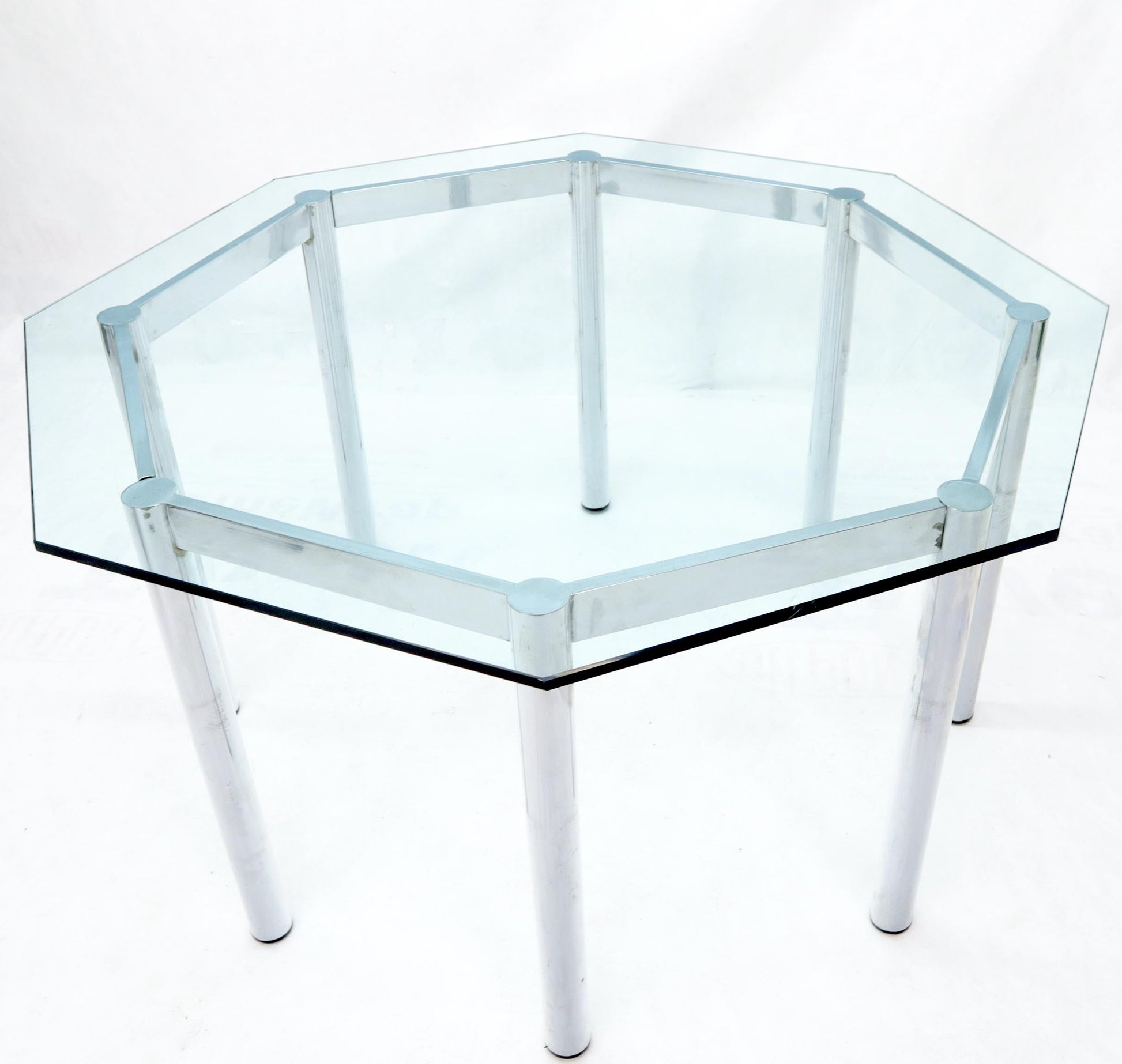 EstablishedLines Round Octagon Glass Chrome Base Mid-Century Modern Dining Table