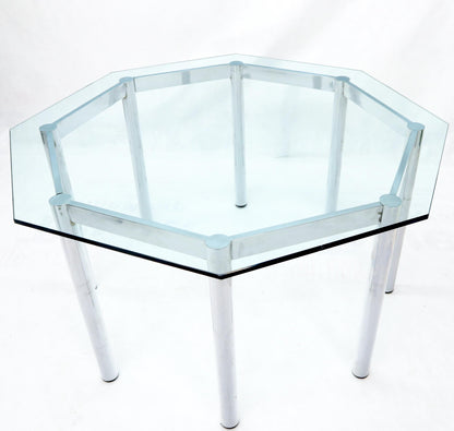 EstablishedLines Round Octagon Glass Chrome Base Mid-Century Modern Dining Table