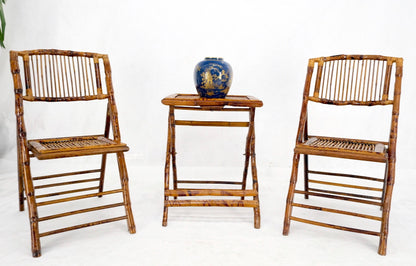 EstablishedLines Burnt Bamboo Vintage Folding Cafe Occasional Table w/ Two Matching Chairs Set