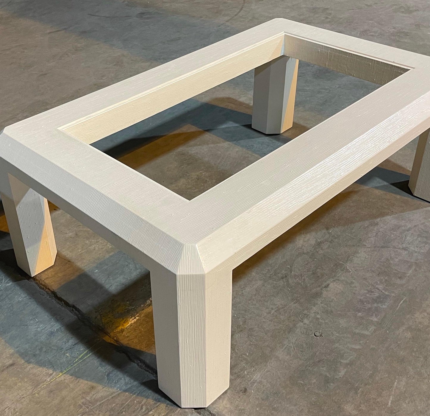 EstablishedLines Beige Lacquered Textured Grass Cloth Rafia Rectangular Glass Top Coffee Table