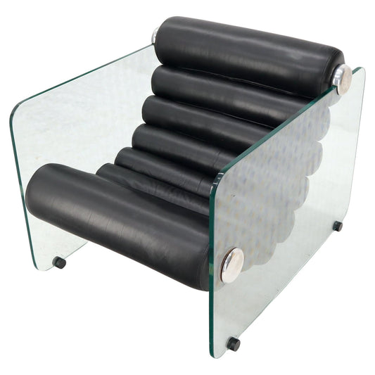 EstablishedLines Fabio Lenci Hyaline Adjustable MCM Lounge Chair Glass Black Leather 1970s MINT!