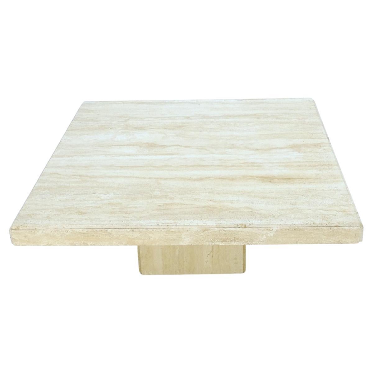 EstablishedLines Mid-Century Modern Square Travertine Coffee Table
