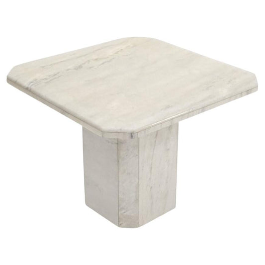 EstablishedLines Grey & White Marble Square Mid-Century Modern Single Pedestal Side End Table