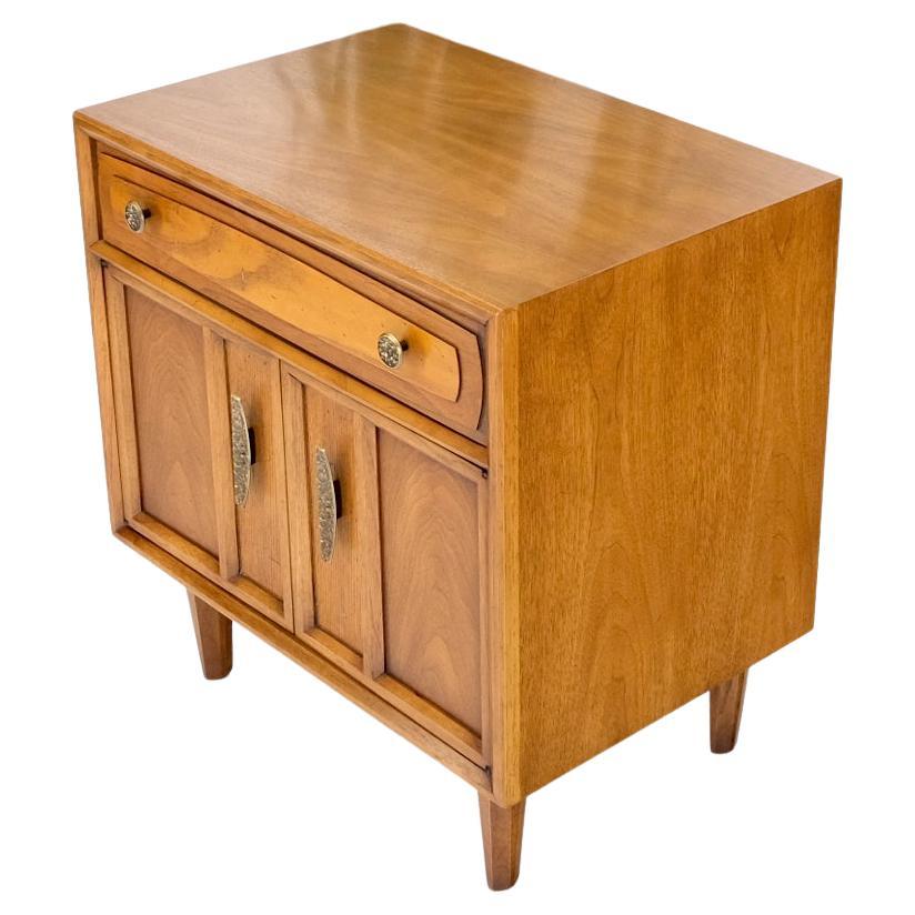EstablishedLines Mid Century Modern Two Doors Drawer Walnut End Table Nightstand Hammered Pulls