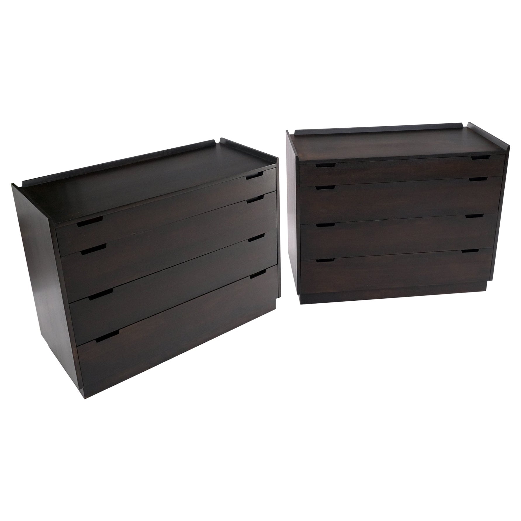 EstablishedLines Pair of Ebonized Mahogany 4 Drawers Bachelor Chests w/ Gallery Tops Restored