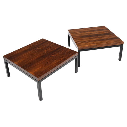 EstablishedLines Pair of Large Square Rosewood Coffee Side End Tables Black Bases MINT Baughman
