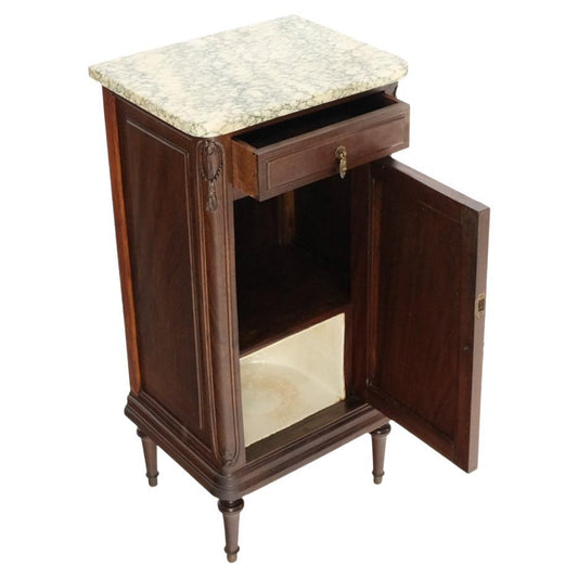 EstablishedLines Tall Narrow Walnut Marble Top Night Stands End Table Cabinet Porcelain Insert