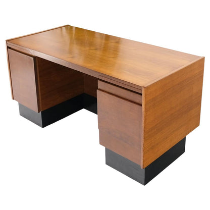 EstablishedLines American Walnut Ed Wormley for Dunbar Double Pedestal Desk w/ Folding Return