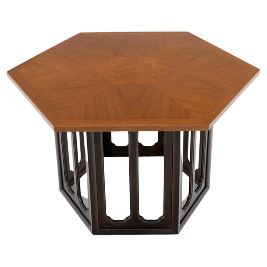 EstablishedLines Widdicomb Hexagon Light Walnut Top Center Lamp Side Table Stand Espresso Base
