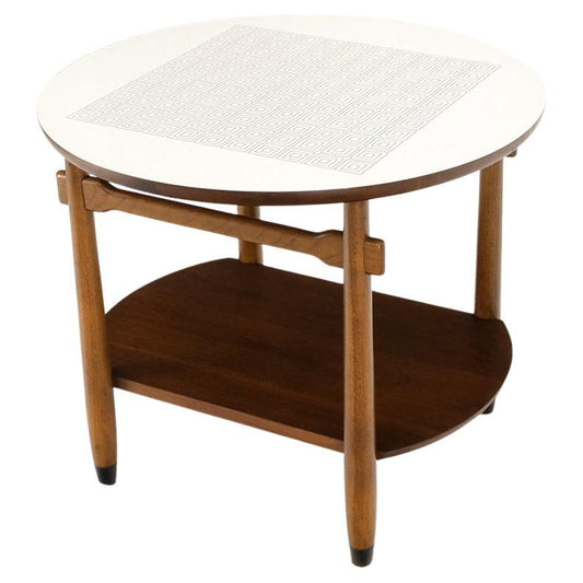 EstablishedLines Round Two Tier Greek Key Pattern Laminate Top Occasional Side End Table Stand