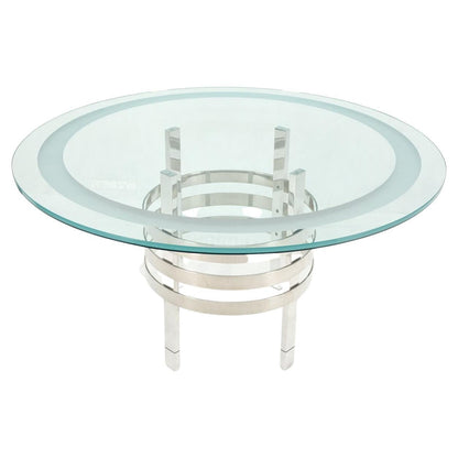 EstablishedLines Heavy Polished Solid Stainless Steel Glass Round Dining Game Table Ribbed Design