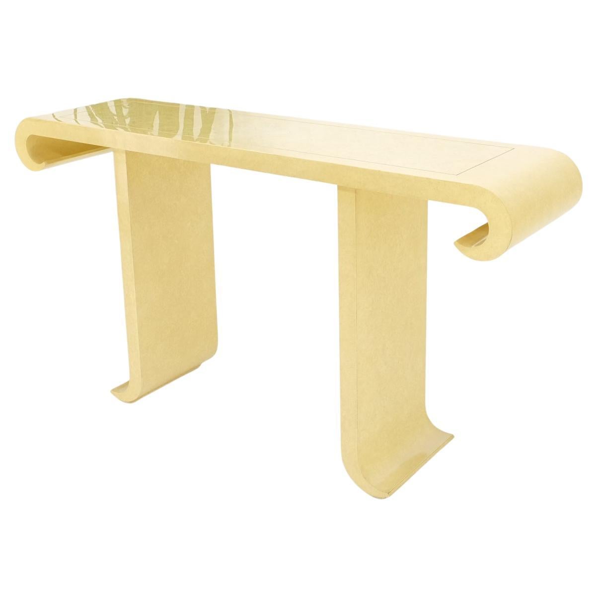 EstablishedLines Oriental Asian Modern White Lacquer Faux Finish Scroll Design Console Sofa Table