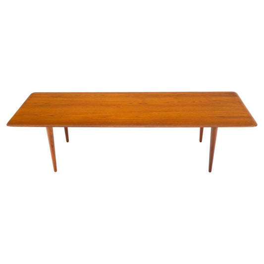 EstablishedLines Danish Mid-Century Modern Solid Teak Rectangle Coffee Table Tapered Dowel Legs