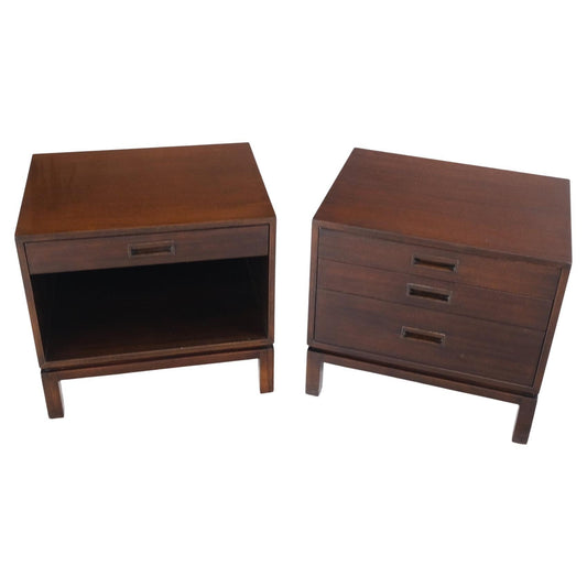 EstablishedLines Harvey Probber Non Matching Pair of Walnut 3 Drawers Nightstands End Tables