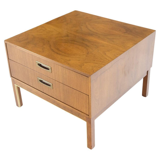 EstablishedLines Large Oversize Cube Shape Square 2 Drawers Light Walnut Nightstand Table Mint