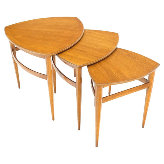 EstablishedLines Set of Mid-Century Modern Three Rounded Triangle Shape Nesting Stacking Tables