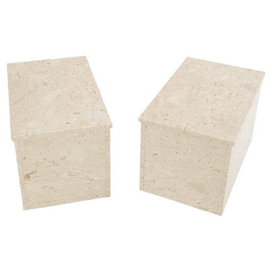 EstablishedLines Pair of Rectangle Marble End Side Tables Nightstands Pedestals Mid Century Mint
