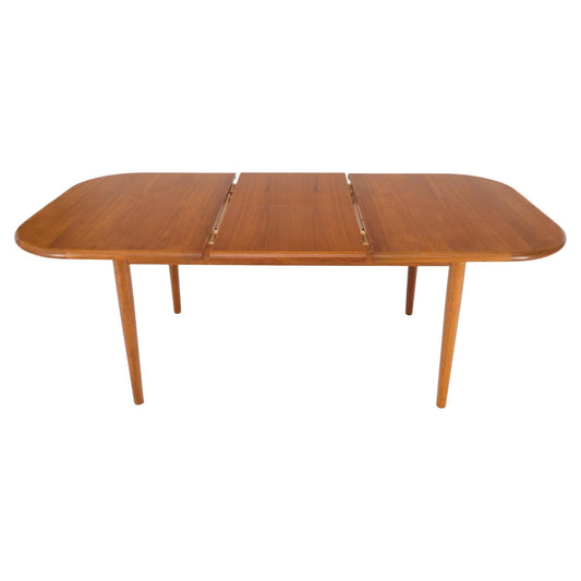 EstablishedLines Danish Teak Rounded Corners Rectangle Dining Table One Hide Away Board Leaf Mint