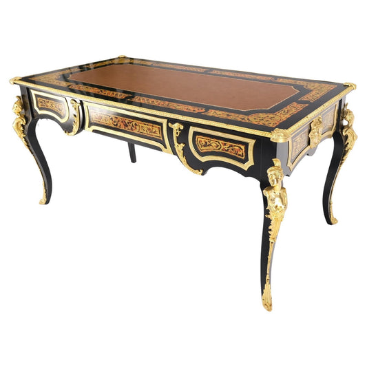 EstablishedLines Enamel Decorated French Louis Revival Ormolu Mounted Bureau Desk Table Console