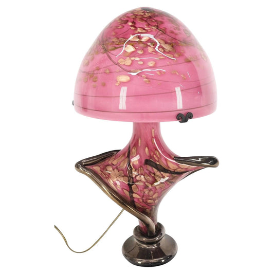EstablishedLines Pink & Gold Murano Art Glass Mushroom Shape Italian Table Lamp Nice
