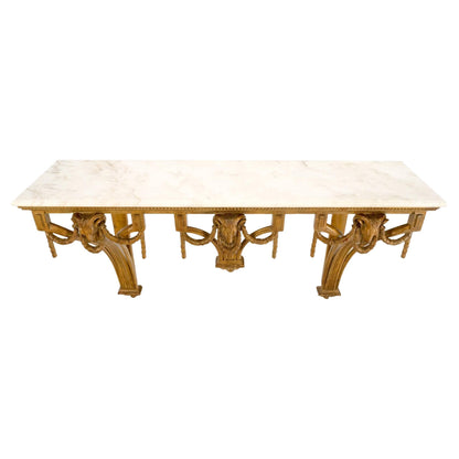 EstablishedLines Hanging Fine Carved Antique Gold Gilt Base Marble Top Console Table Credenza