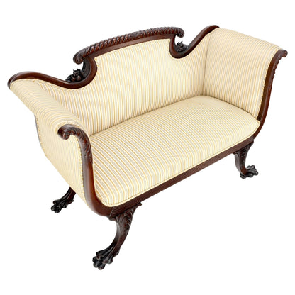 EstablishedLines Finely Carved Mahogany Settee Loveseat Empire Claw Feet Tall Back CLEAN