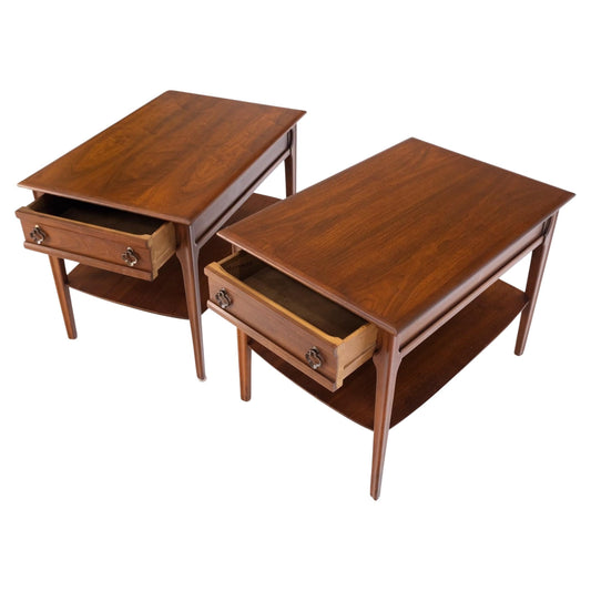 EstablishedLines Pair of Walnut One Drawer Bottom Shelf Rectangle End Tables Mint Condition