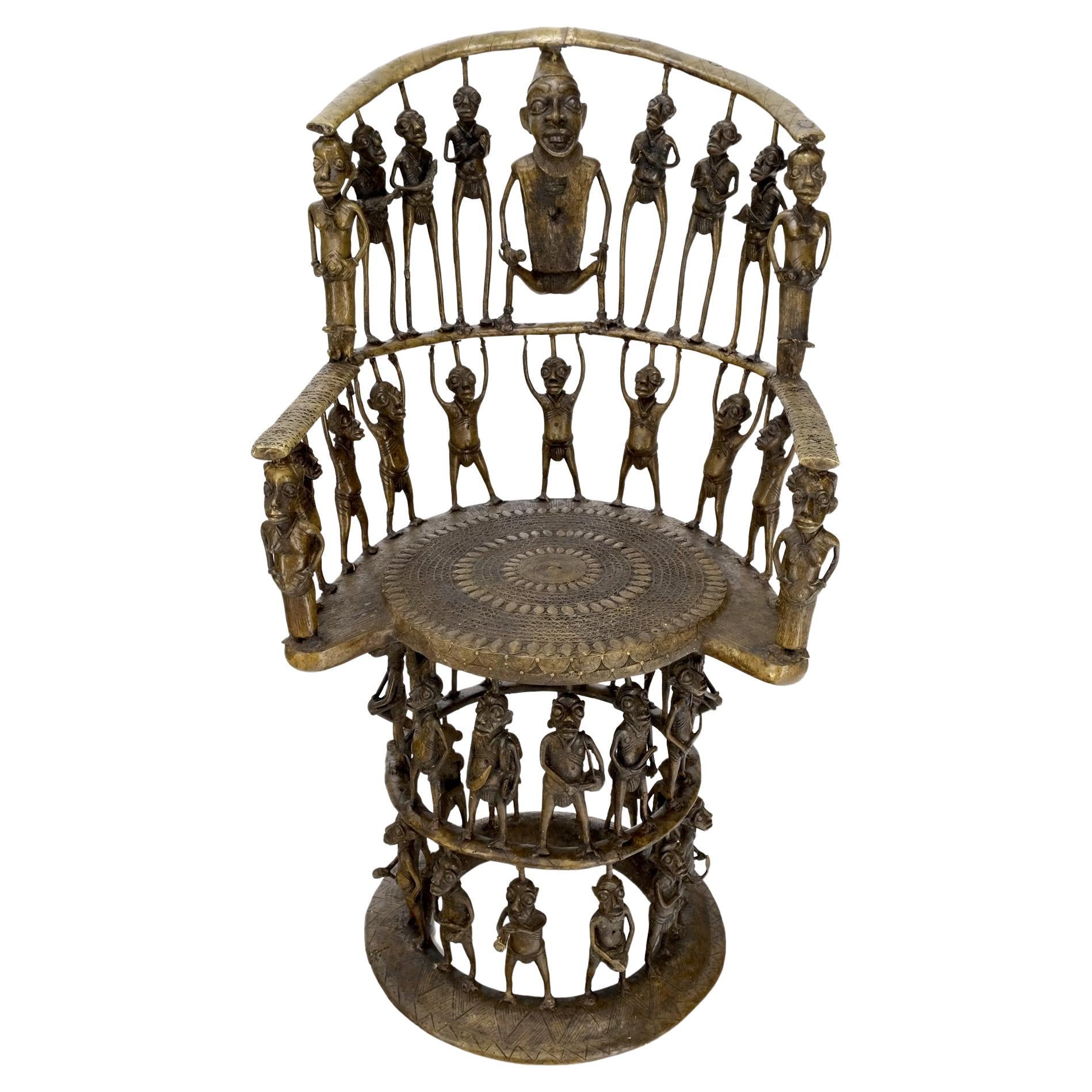 EstablishedLines Solid Bronze 44 Figurines African Cameroon Bronze Figurative Throne Chair