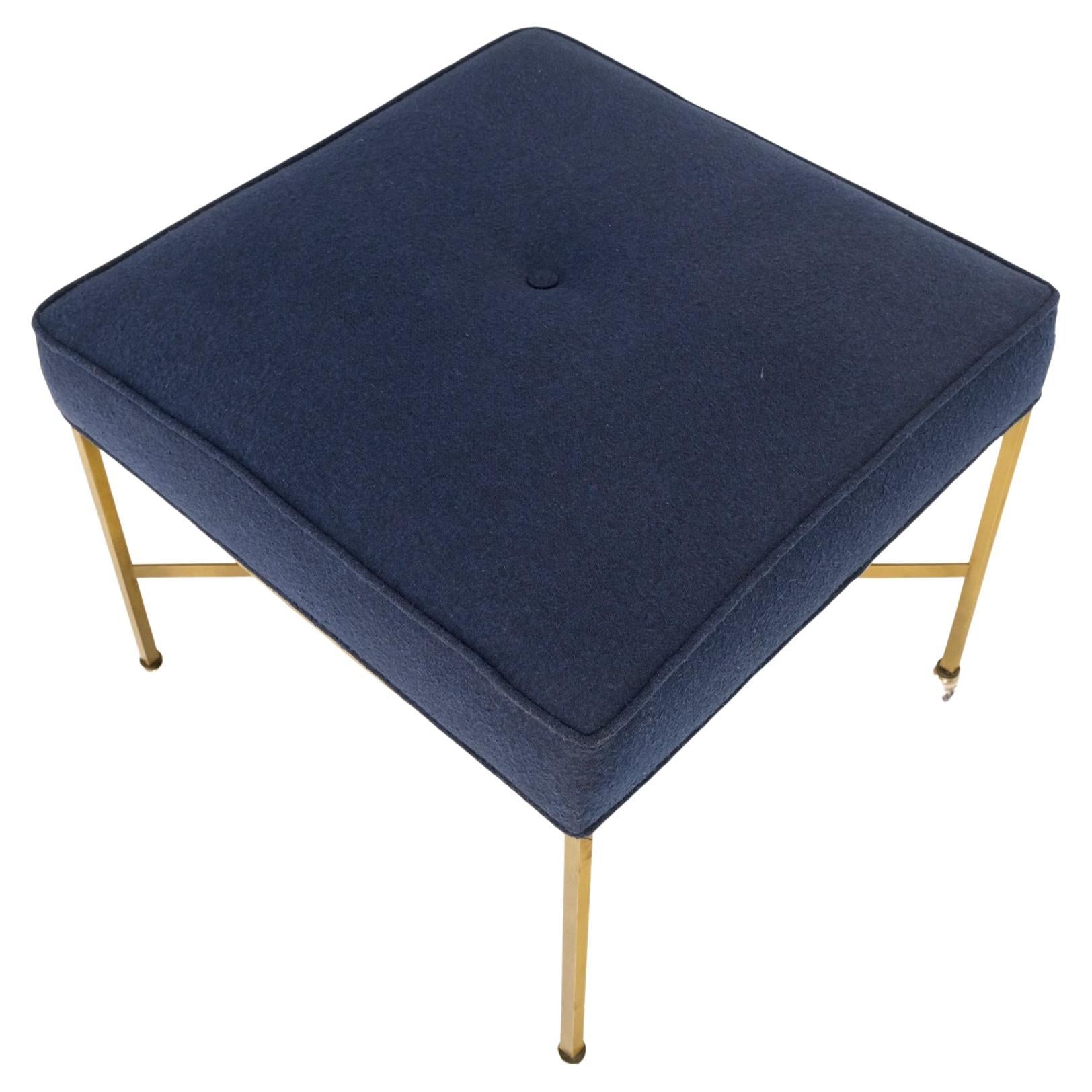 EstablishedLines McCobb Square Brass Square Base New Navy Blue Upholstery Bench Stool