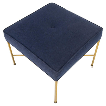 EstablishedLines McCobb Square Brass Square Base New Navy Blue Upholstery Bench Stool