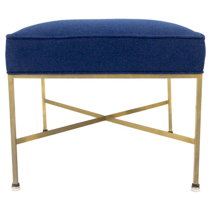EstablishedLines McCobb Square Brass Square Base New Navy Blue Upholstery Bench Stool